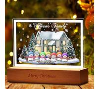 Personalized Snowy Village Acrylic Night Light with Wooden Base Custom 1-15 Snowman Names LED Lamp Christmas Hut Lighted Table Decorations (Snowy Village Acrylic Snowman Lamp - 3)