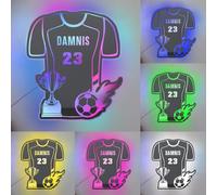 Personalized Soccer Jersey Mirror Neon Sign, Custom Name&Number Acrylic Light Up Soccer Led Neon Signs, Birthday Christmas Sports Wall Art Decor Gifts for Boyfriend Son Husband Football Lovers
