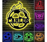 Personalized Soccer Wall Decor with Led Lights Football Lamp Custom Neon Name Sign 16 Colors Changing with Remote Control Christmas Night Light Metal Wall Art Birthday Gifts for Kids Boys Bedroom