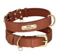 Personalized Soft Padded PU Leather With Name Phone Number Tag Dog Collar Suitable For Small And Medium Dog Pit Bulldog,Brown,L