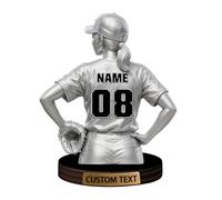 Personalized Softball Trophy Decorative Sculpture Home Decor Statue with Wooden Base, Custom Name Number Softball Player Desk Sign Plaque Figurine, Christmas Sports Softballs Gift for Men