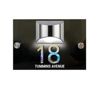 Personalized Solar 3D House Number Sign Custom LED Modern Door Plaque Acrylic Address Plaque Lighted House Number for Outside Light Up Illuminated Home Street Yard Garden (30x21cm,Black Silver)