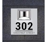 Personalized Solar House Sign with Solar Light,3D Laser Cut Door Name Plaque,LED Modern Number Plaque,Solar Adress Number Plaque (25 * 25CM,White and Black)