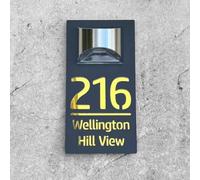 Personalized Solar Modern Door Plaque,address Plaque Lighted with Led,Custom 3d Laser Engraving Street Name Houses Address Plaque Sign,lighted House Numbers for Outside (Black and Gold)