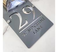 Personalized Solar Modern Door Plaque LED Light Up Outdoor Address Plaque Custom Solar-Powered Lighted Number Plate Sign House Decoration for Wall Sign (gray silver,15x29cm)