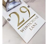 Personalized Solar Modern Door Plaque LED Light Up Outdoor Address Plaque Custom Solar-Powered Lighted Number Plate Sign House Decoration for Wall Sign (white gold,20x33cm)
