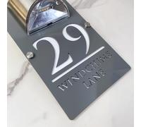 Personalized Solar Modern Door Plaque LED Light Up Outdoor Address Plaque Custom Solar-Powered Lighted Number Plate Sign House Decoration for Wall Sign (grey white,20x33cm)