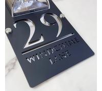 Personalized Solar Modern Door Plaque LED Light Up Outdoor Address Plaque Custom Solar-Powered Lighted Number Plate Sign House Decoration for Wall Sign (black silver,15x29cm)