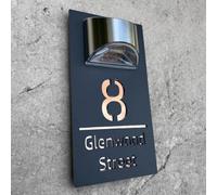 Personalized Solar Modern House Number Sign with Street Name for Outside Custom LED Address Plaque Door Name Plaque Light Up Address Signs for Garden Yard Home Street Houses (Black and Rose Gold)