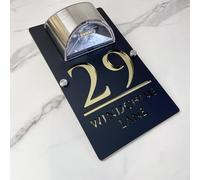 Personalized Solar-Powered LED Door Number Sign, Modern Laser-Cut 3D Address Plaque, Waterproof Outdoor Address Sign for Homes, Apartments, Hotels (Black gold)