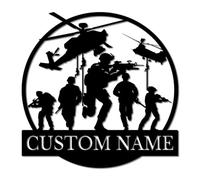 Personalized Soldier Metal Wall Art - Custom Military Silhouette Sign, Army Veteran Gift, Tactical Man Cave Decor, Patriotic Home Accent, Durable Metal Tribute (Style-12)
