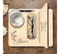 Personalized Solid Oak Wooden Triangle Bookshelf Book Stand Holder, Wood Book Rest Bookcase, Custom Book Holder with Coffee Drink Holder, Christmas Birthday Gift for Her Women Book Lover (Style 3)