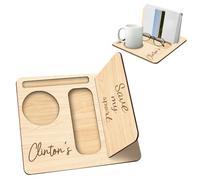 Personalized Solid Oak Wooden Triangle Bookshelf Book Stand Holder, Wood Book Rest Bookcase, Custom Book Holder with Coffee Drink Holder, Christmas Birthday Gift for Her Women Book Lover (Style 4)