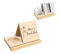 Personalized Solid Oak Wooden Triangle Bookshelf Book Stand Holder, Wood Book Rest Bookcase, Custom Book Holder with Coffee Drink Holder, Christmas Birthday Gift for Her Women Book Lover (Style 1)