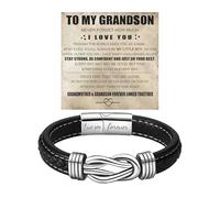 Personalized Son's Infinity Knot Bracelet Gift, To My Son/Grandson Stainless Steel Infinity Knot Leather Engraved with Love You Forever Bracelet Forever Linked Together Jewelry for Birthday Christmas