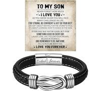 Personalized Son's Infinity Knot Bracelet Gift, To My Son/Grandson Stainless Steel Infinity Knot Leather Engraved with Love You Forever Bracelet Forever Linked Together Jewelry for Birthday Christmas