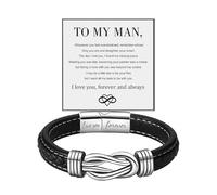 Personalized Son's Infinity Knot Bracelet Gift, To My Son/Grandson Stainless Steel Infinity Knot Leather Engraved with Love You Forever Bracelet Forever Linked Together Jewelry for Birthday Christmas