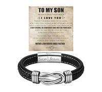 Personalized Son's Infinity Knot Bracelet Gift, To My Son/Grandson Stainless Steel Infinity Knot Leather Engraved with Love You Forever Bracelet Forever Linked Together Jewelry for Birthday Christmas