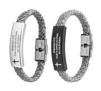 Personalized Spanish Scripture Gifts for Men Women,Braided Leather Spanish Bible Verse Bracelet Engraved Inspirational ID Bracelets Christian Cross Wristband Xmas Church Employee Favors, M, Agate