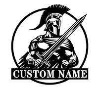 Personalized Spartan Warrior Metal Wall Art with Custom Monogram, Greek Hoplite Shield Decor for Man Cave, Gym, Office, or Home Bar (Style-1)