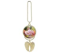 Personalized Spring Blossom Flower Car Rearview Mirror Ornament Double Side Custom Photo Picture Car Hanging Pendant Accessories Alloy Angel Wings Vehicle Decoration Golden