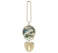 Personalized Spring Dogwood Blossoms Car Rearview Mirror Ornament Double Side Custom Photo Picture Car Hanging Pendant Accessories Alloy Angel Wings Vehicle Decoration Golden