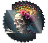 Personalized Square Tattoo - Skull with Flowers: A Mysterious Artwork Removable Decal Garage Easy Peel for Tiki(6X9CM)