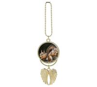 Personalized Squirrel Animal Car Rearview Mirror Ornament Double Side Custom Photo Picture Car Hanging Pendant Accessories Alloy Angel Wings Vehicle Decoration Golden