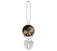 Personalized Squirrel Animal Car Rearview Mirror Ornament Double Side Custom Photo Picture Car Hanging Pendant Accessories Alloy Angel Wings Vehicle Decoration Silver