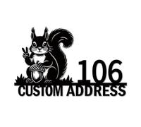 Personalized Squirrel Metal Address Sign Custom House Number for Outside Wall Rustic Woodland Home Decor，Style-4