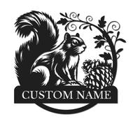 Personalized Squirrel Metal Sign, Custom Name Garden Wall Art, Woodland Welcome Decor, Nature Lover Gift, Rustic Camping Plaque, Outdoor Patio Accent, Wildlife Home Decor (Style-3)