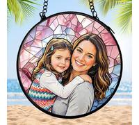 Personalized Stained Glass Suncatcher for Windows Hanging,Personalized Family Portrait,Memorial Gift,Birthday Gifts for Mom,Grandma,Dad,Daughter Window Decor,Round Garden Sun Catcher(6in/8in/10in)