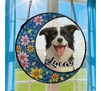 Personalized Stained Glass Suncatcher Window Hanging Custom Photo Family Portrait Faux Ornament Heartfelt Keepsake Gift for Dad Father Mom Family Decor
