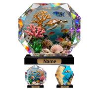 Personalized Stained Glass Underwater Ocean World Sea Turtle Themed Ornaments Figurine Desk Sign Decoration,Custom Name Ocean Sea Turtle Desktop Plaque Decor with Wooden Base Gifts for Women Men
