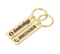 Personalized Stainless Steel Anti-Lost Keychain Custom Engraved Name Phone Number Chic Keyrings for Women Men Gift Gold Color,32x6mm