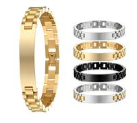 Personalized Stainless Steel Bracelet with Name, Adjustable Round Design, Custom Engraved Text Wristband, Daily Bracelet for Women Men Teens, DIY Birthday Gifts (Gold, 15MM)