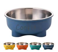 Personalized Stainless Steel Dog Bowl - Neck Guard Pet Food Bowl, Customizable Engraved Name/Pattern Design, Non-Slip Stable Base, Durable Stainless Steel Liner Feeding Bowl for Dogs & Cats (Blue)