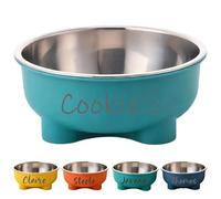 Personalized Stainless Steel Dog Bowl - Neck Guard Pet Food Bowl, Customizable Engraved Name/Pattern Design, Non-Slip Stable Base, Durable Stainless Steel Liner Feeding Bowl for Dogs & Cats (Green)