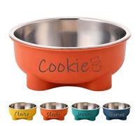 Personalized Stainless Steel Dog Bowl - Neck Guard Pet Food Bowl, Customizable Engraved Name/Pattern Design, Non-Slip Stable Base, Durable Stainless Steel Liner Feeding Bowl for Dogs & Cats (Orange)
