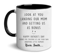 Personalized Stepdad Look At You Landing Our Mom And Getting Us Mugs | Ceramic Coffee Mug | Father's Day Mug | Stylish Printed Design | Tea & Coffee Cup | 11oz | Black Two-Tone Design
