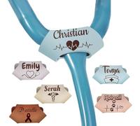 Personalized Stethoscope Leather Engraved Name ID Tag Badge Custom Stethoscopes Nameplate Accessories Nurse Charms Work Gifts for Doctor (Blue)