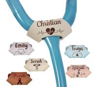 Personalized Stethoscope Leather Engraved Name ID Tag Badge Custom Stethoscopes Nameplate Accessories Nurse Charms Work Gifts for Doctor (Beige)