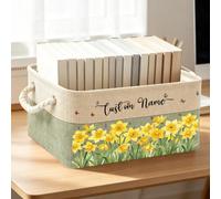Personalized Storage Basket with Flowers for the Birth Month, Floral Storage Basket with Handles, Bookish Gifts for Book Lovers, Readers and Librarians