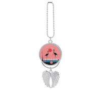 Personalized Stripes and Flamingos Car Rearview Mirror Ornament Double Side Custom Photo Picture Car Hanging Pendant Accessories Alloy Angel Wings Vehicle Decoration Silver