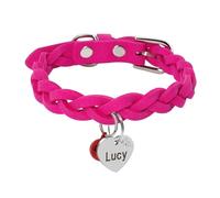 Personalized Suede Leather Dog Cat Collar Custom Puppy Kitten Handmade Braided Collar With Bell Pet Collar With ID Tag Nameplate Cat Dog Collar,Rose,M