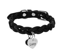 Personalized Suede Leather Dog Cat Collar Custom Puppy Kitten Handmade Braided Collar With Bell Pet Collar With ID Tag Nameplate Cat Dog Collar,black,XS