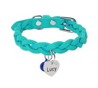 Personalized Suede Leather Dog Cat Collar Custom Puppy Kitten Handmade Braided Collar With Bell Pet Collar With ID Tag Nameplate Cat Dog Collar,Blue,M
