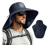 Personalized Sun Hat Custom Logo/Text, UPF 50+ Wide Brim Bucket Hat with Neck Flap, Adjustable Fishing Hat for Men Women, Navy Blue, 7/ 7 1/2