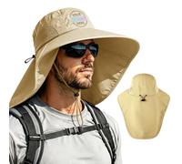 Personalized Sun Hat Custom Logo/Text, UPF 50+ Wide Brim Bucket Hat with Neck Flap, Adjustable Fishing Hat for Men Women, Khaki, 7/ 7 1/2
