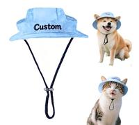 Personalized Sun Hats for Dogs with Ear Holes, UPF50+ UV Protection Adjustable Pet Bucket Hat for Small Medium Dogs Cats, Spring and Summer Outdoor Sun Protection Pet Hat (Blue)